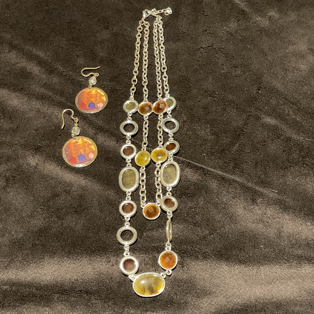 Elegant Silver and Gold Necklace and Earring Set